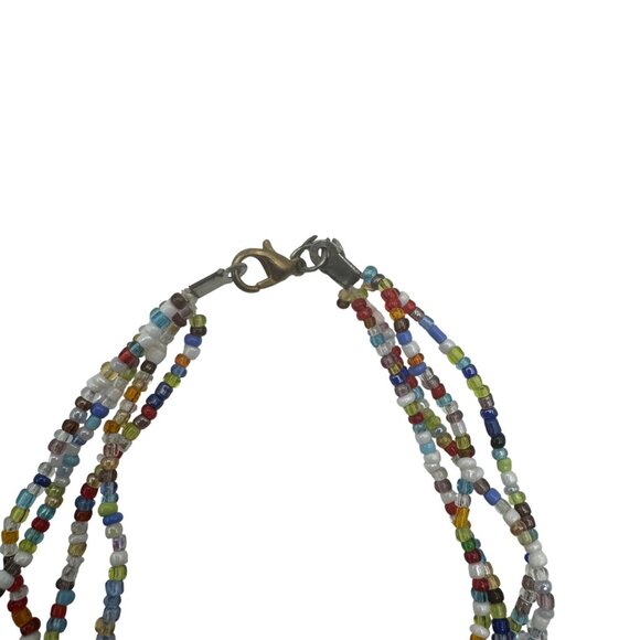 Multicolor Beaded Necklace Four Strand Glass Wood Shell Beads Lobster Clasp - Picture 2 of 5